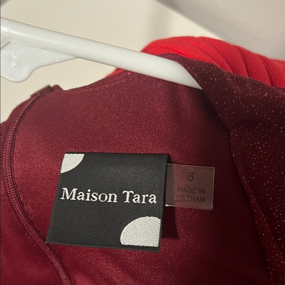 Maison Tara Burgundy Long Sleeve Dress with Sparkle - Picture 2 of 7